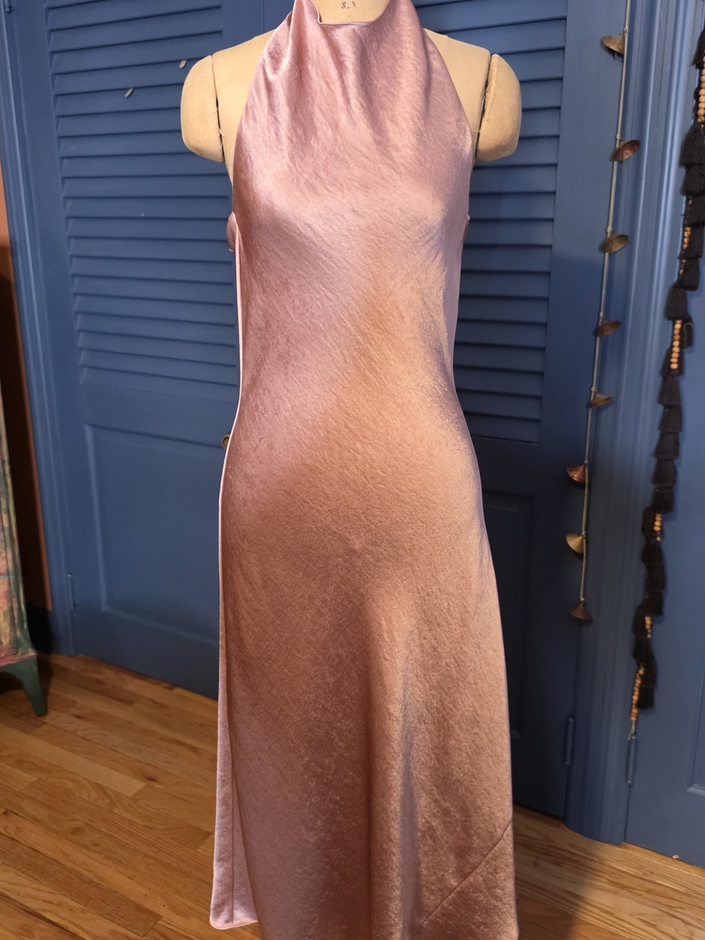 Vince Pink Satin Cowl Halter Neck Midi Dress XS Runs Big Fits S